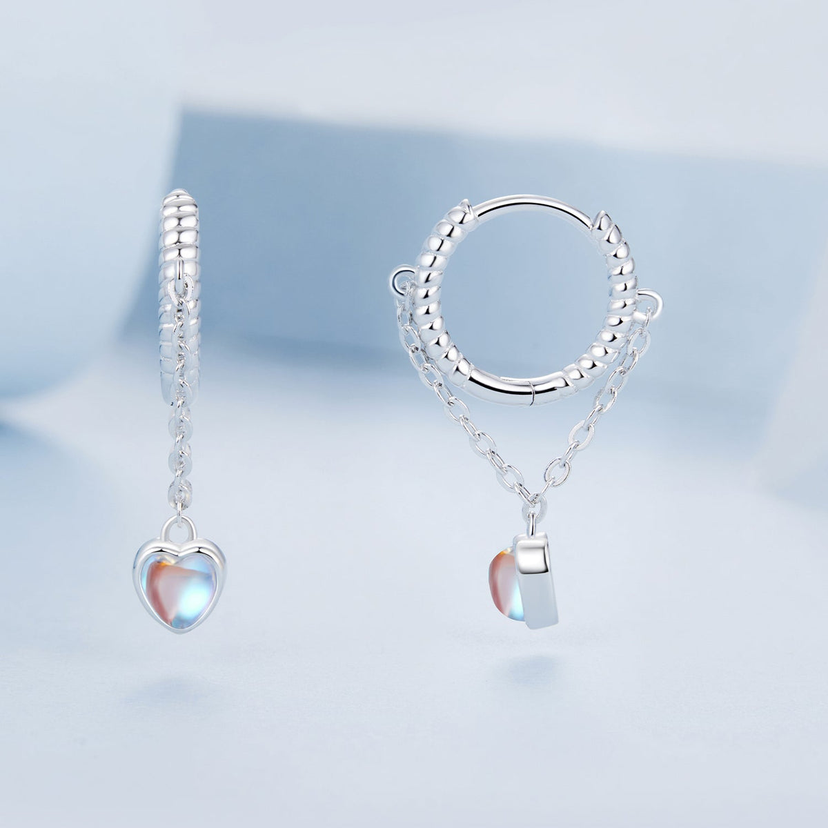 925 Sterling Silver White Gold Plated Moonstone Earrings 23x5mm for Women - image 4 of 7