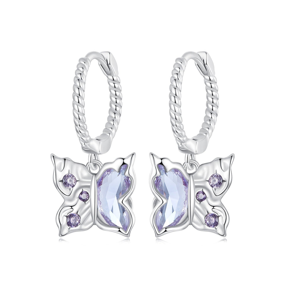 925 Sterling Silver Earrings with Pavé Setting CZ and Transparent Glass for Women