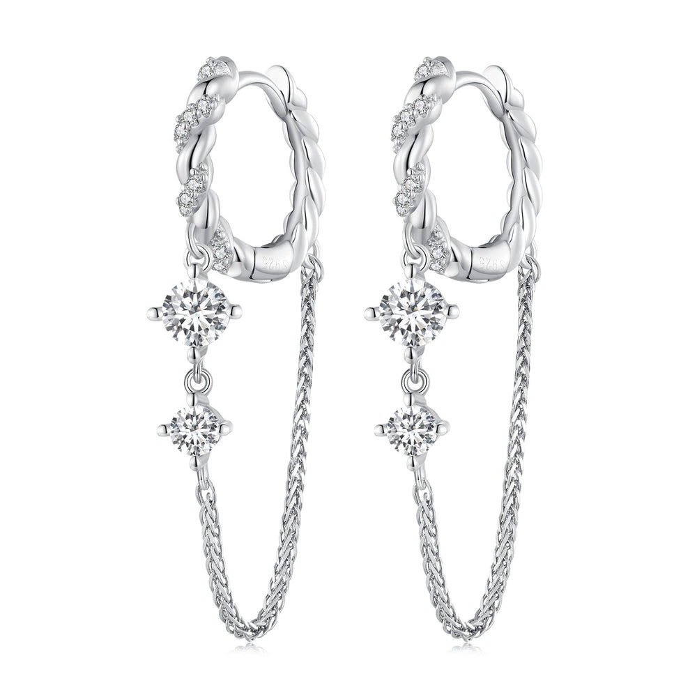 925 Sterling Silver Earrings with Pavé Setting CZ, 34*6mm for Women