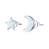 925 Sterling Silver Opal Earrings for Women - Star & Moon Design