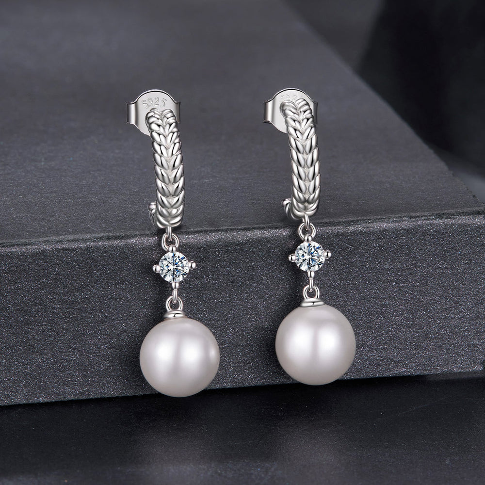 925 Sterling Silver Moissanite and Synthetic Pearl Earrings for Women