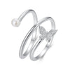 925 Sterling Silver & White Gold Plated Pave Setting CZ & Natural Pearl Ring for Women