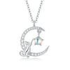 925 Sterling Silver Adjustable Moonstone Necklace with CZ Accents for Women