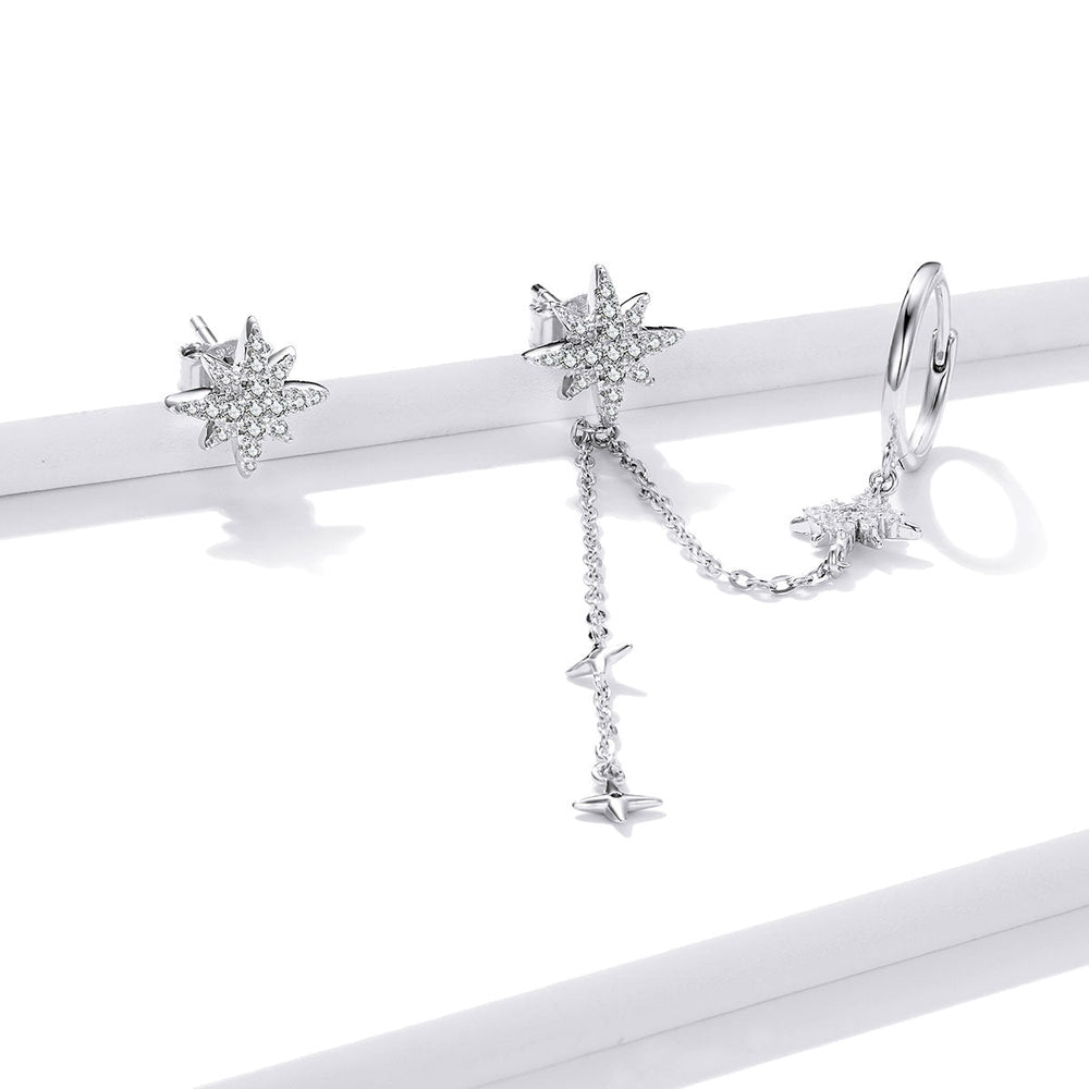 S925 Sterling Silver Earrings with CZ in Pavé Setting, 5.9cm Length, 1cm Size for Women