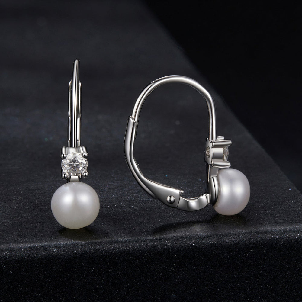 925 Sterling Silver & Moissanite 0.30 Carat Earring with Freshwater Pearl for Women