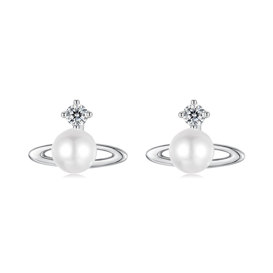 925 Sterling Silver Earrings with White Gold Plating and Shell Pearl