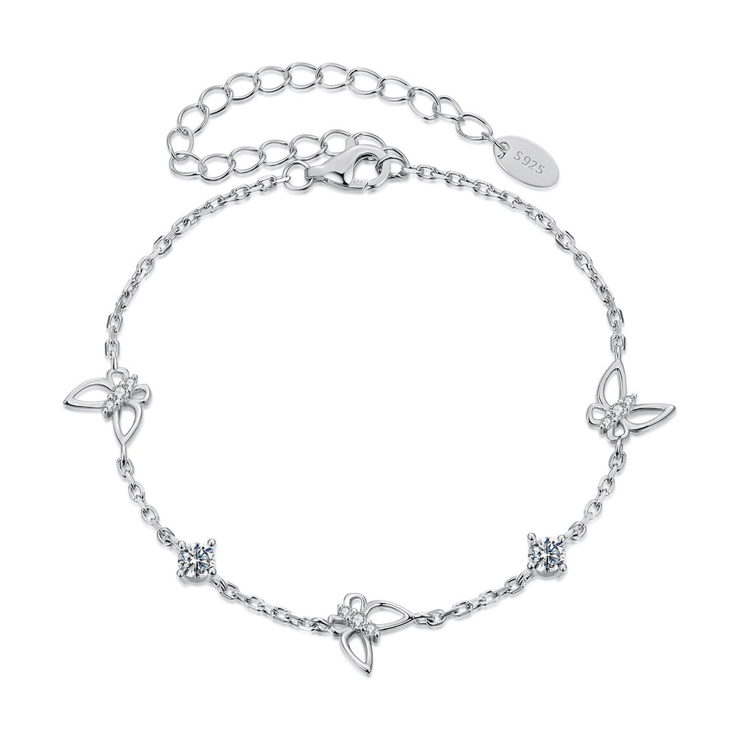 925 Sterling Silver White Gold Plated Bracelet with Moissanite, 15+6cm, for Women
