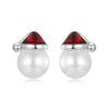 925 Sterling Silver White Gold Plated Enamel Earrings with Shell Pearl for Women