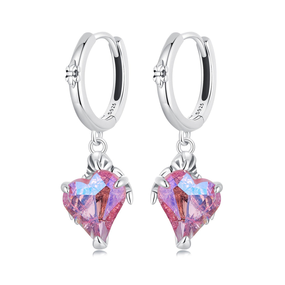 925 Sterling Silver Earrings with Transparent Glass, 28x9mm, Women's Jewelry