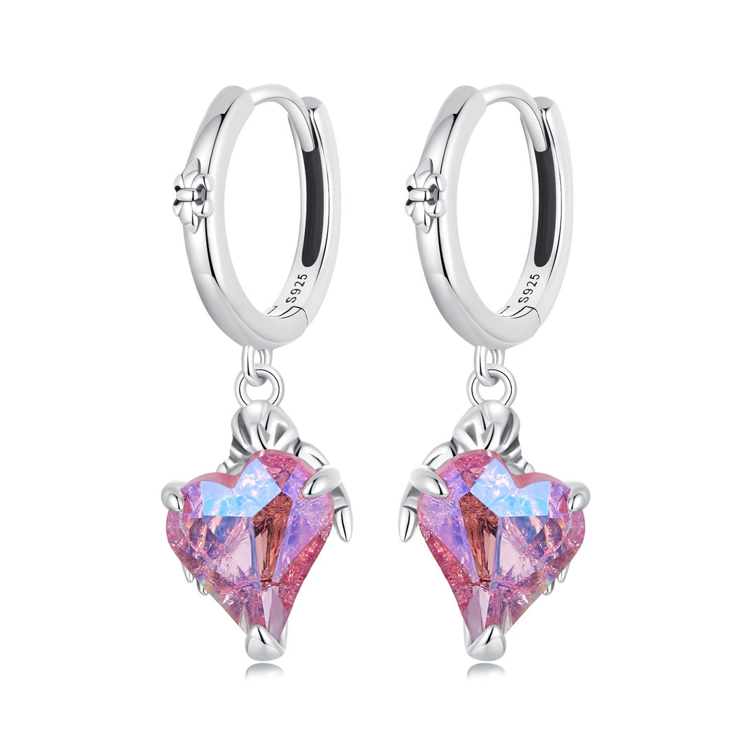 925 Sterling Silver Earrings with Transparent Glass, 28x9mm, Women's Jewelry