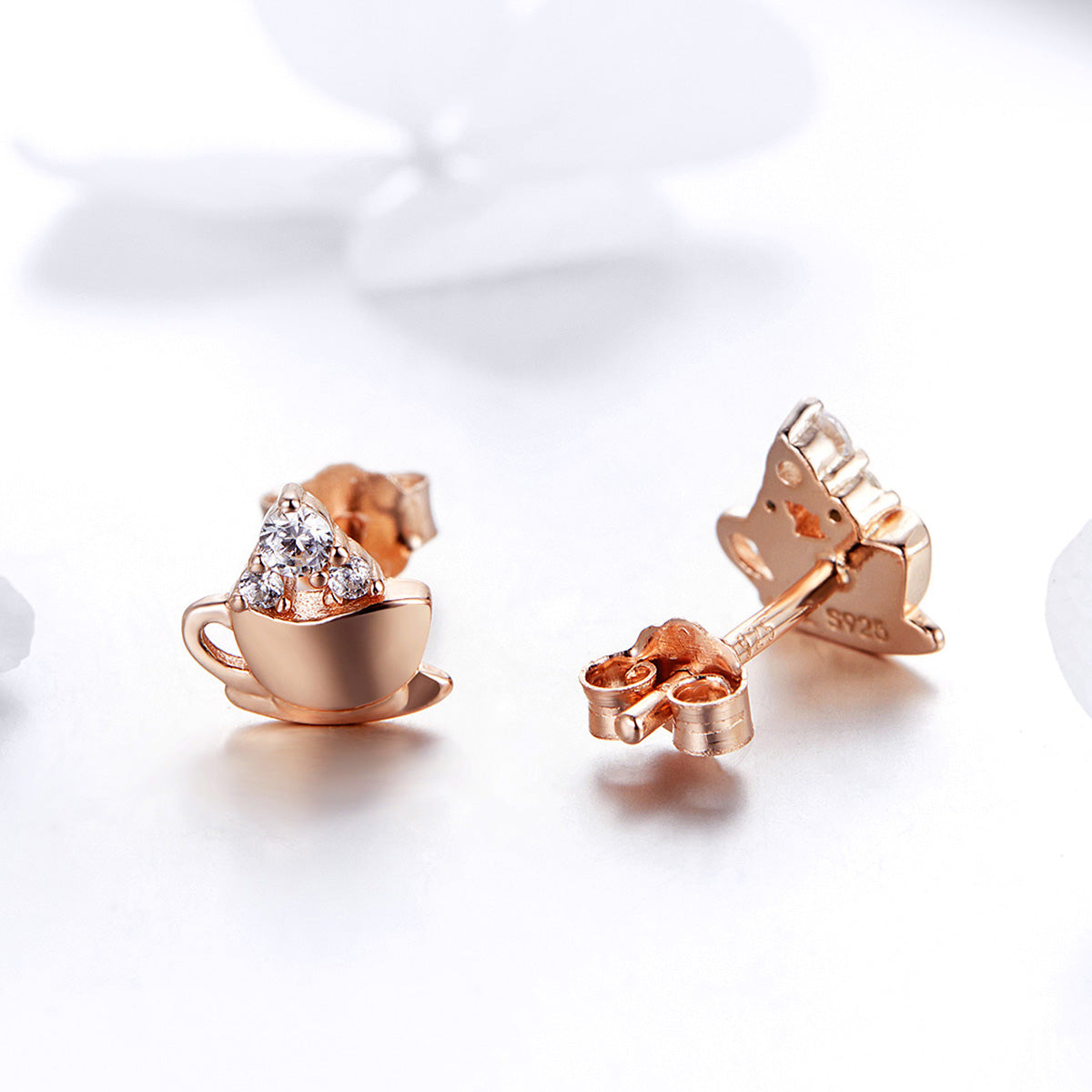 925 Sterling Silver Rose Gold Plated Pavé CZ Earrings for Women - imagen 5 de 6