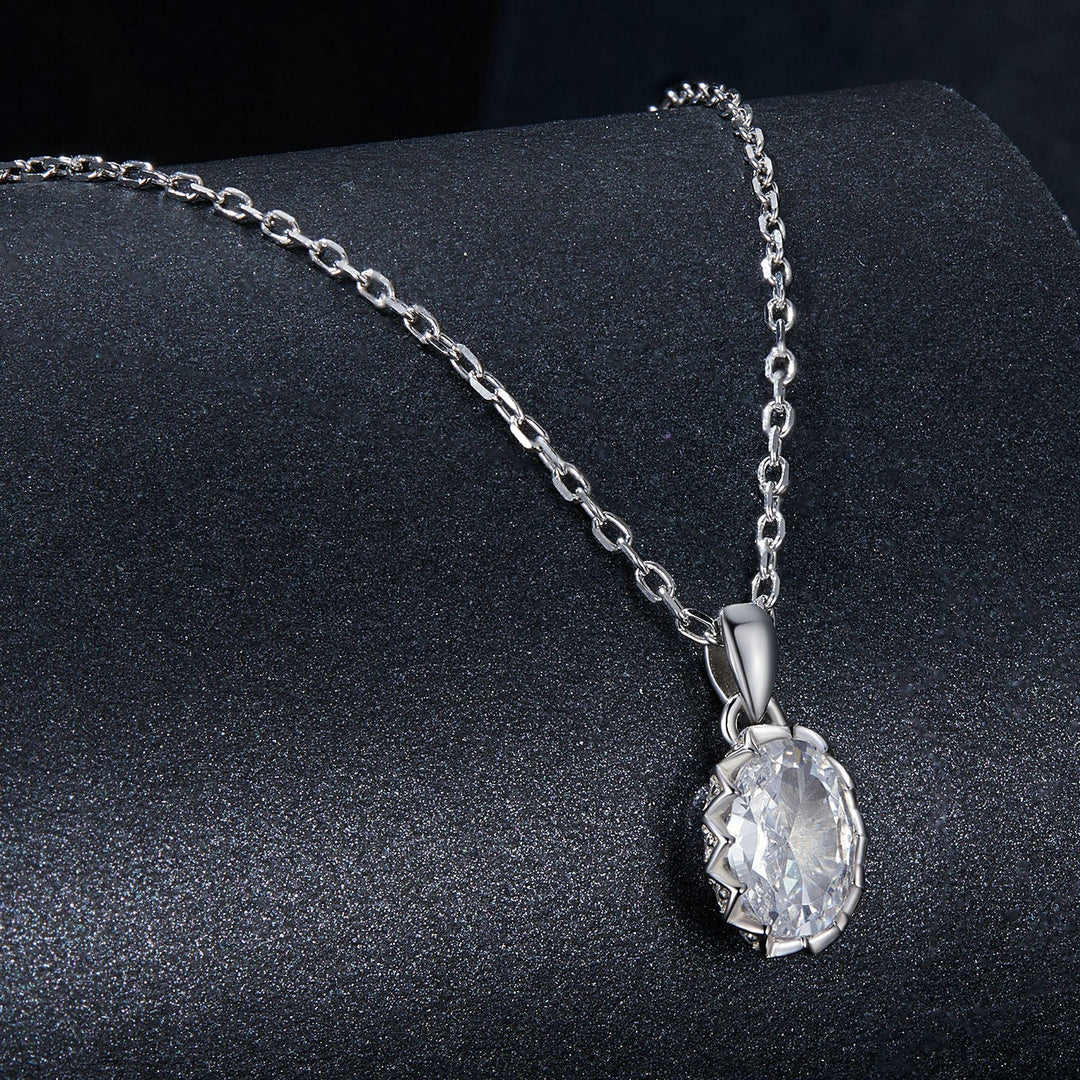 925 Sterling Silver 1 Carat Moissanite Necklace with Pavé Setting, 400 mm Length for Women