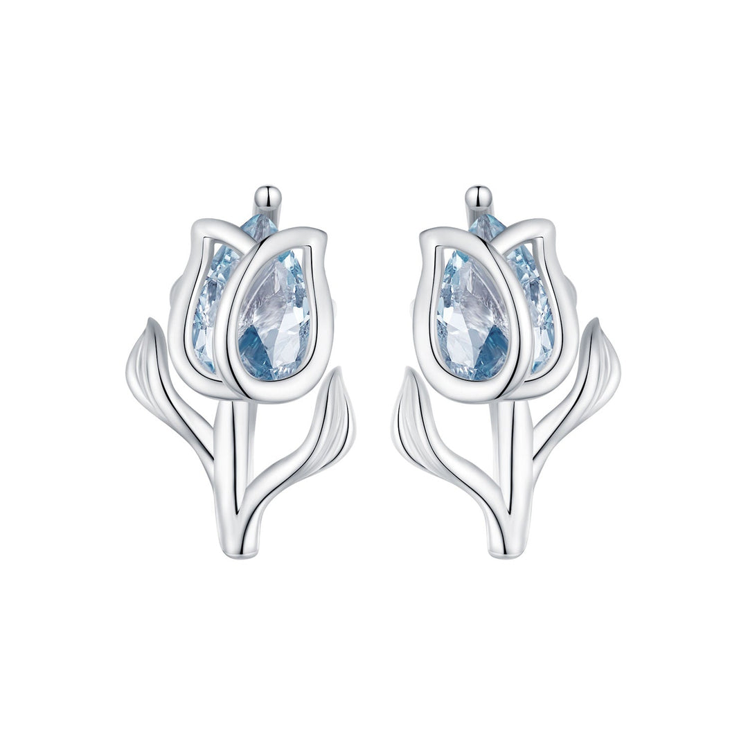 925 Sterling Silver Synthetic Spinel Earrings with Platinum Plating - 12x7mm