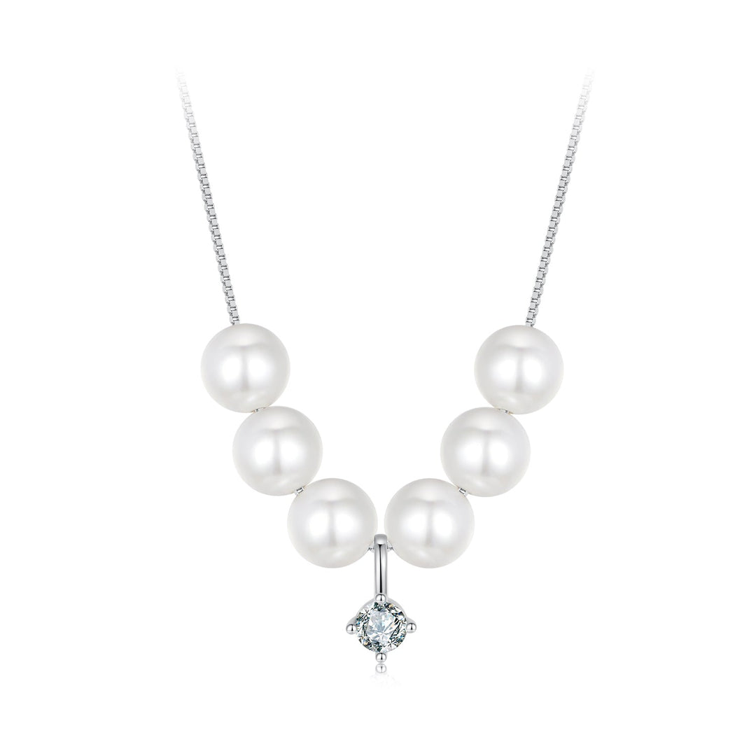 925 Sterling Silver Moissanite & Quality Shell Pearl Adjustable Necklace for Women