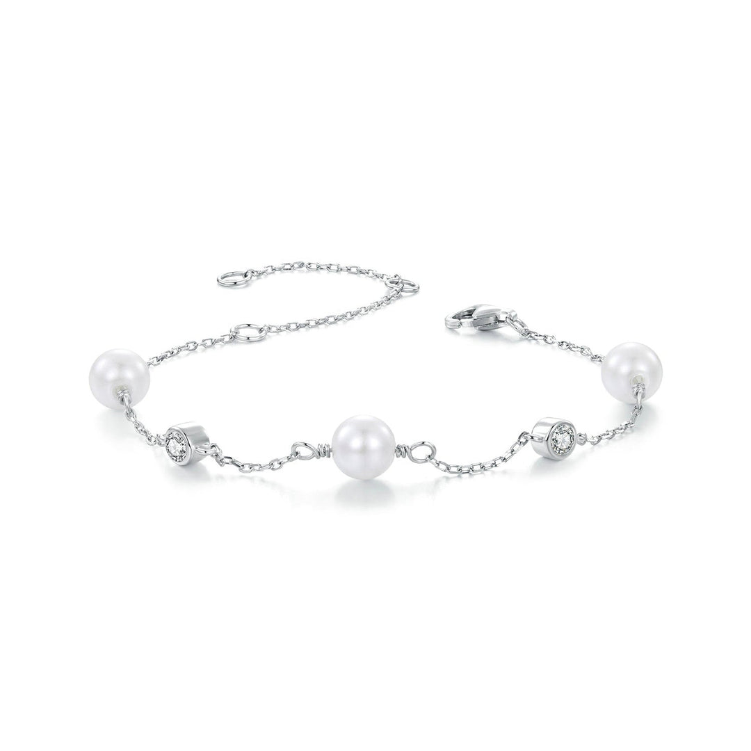 925 Sterling Silver 3mm Moissanite & Shell Pearl Bracelet for Women