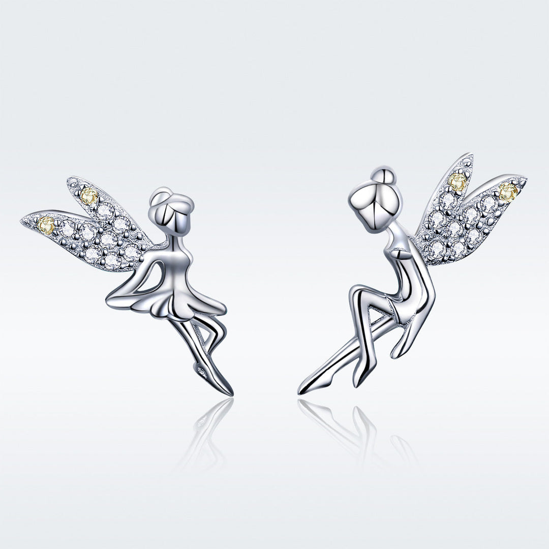 925 Sterling Silver Stud Earrings with CZ, 1.2 x 1.5cm & 1.5 x 0.9cm, Women