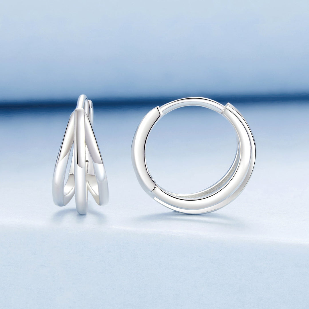 925 Sterling Silver Earrings with White Gold Plating, 1.3*0.6 cm, For Women