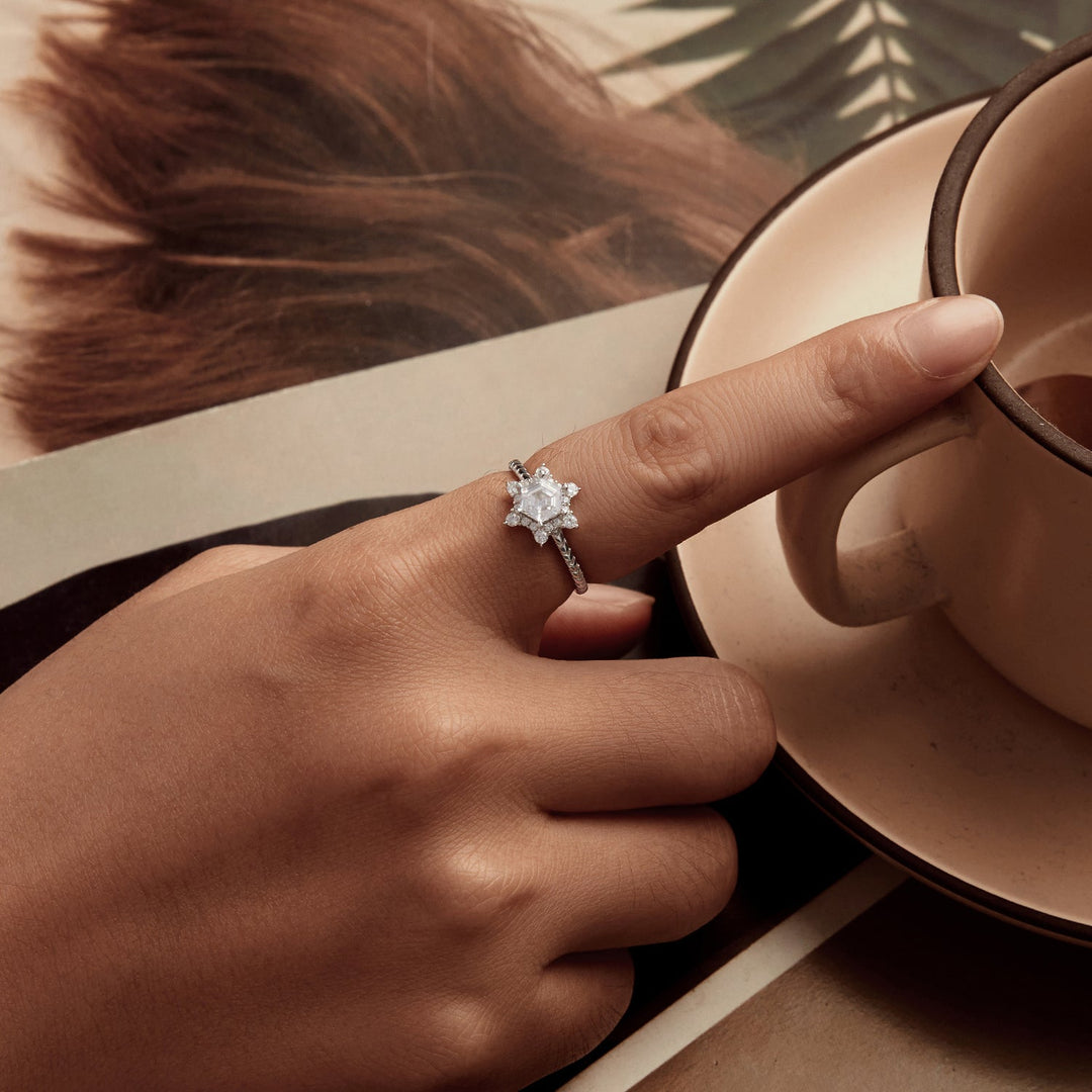 925 Sterling Silver White Gold Plated Ring with Pavé Set CZ, Size 6.0