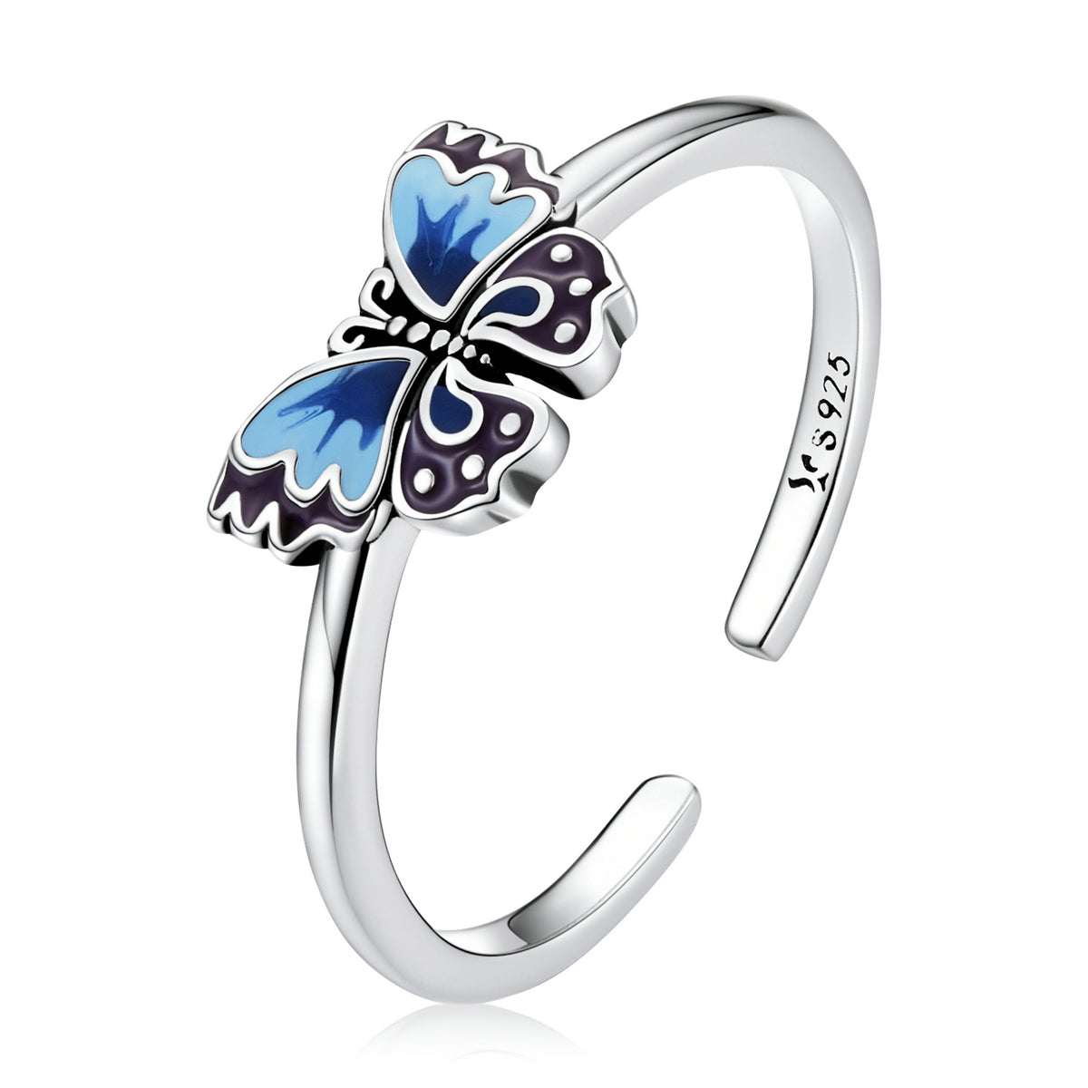Anillos de mariposa de plata de ley 925 esmaltados en plata oxidada