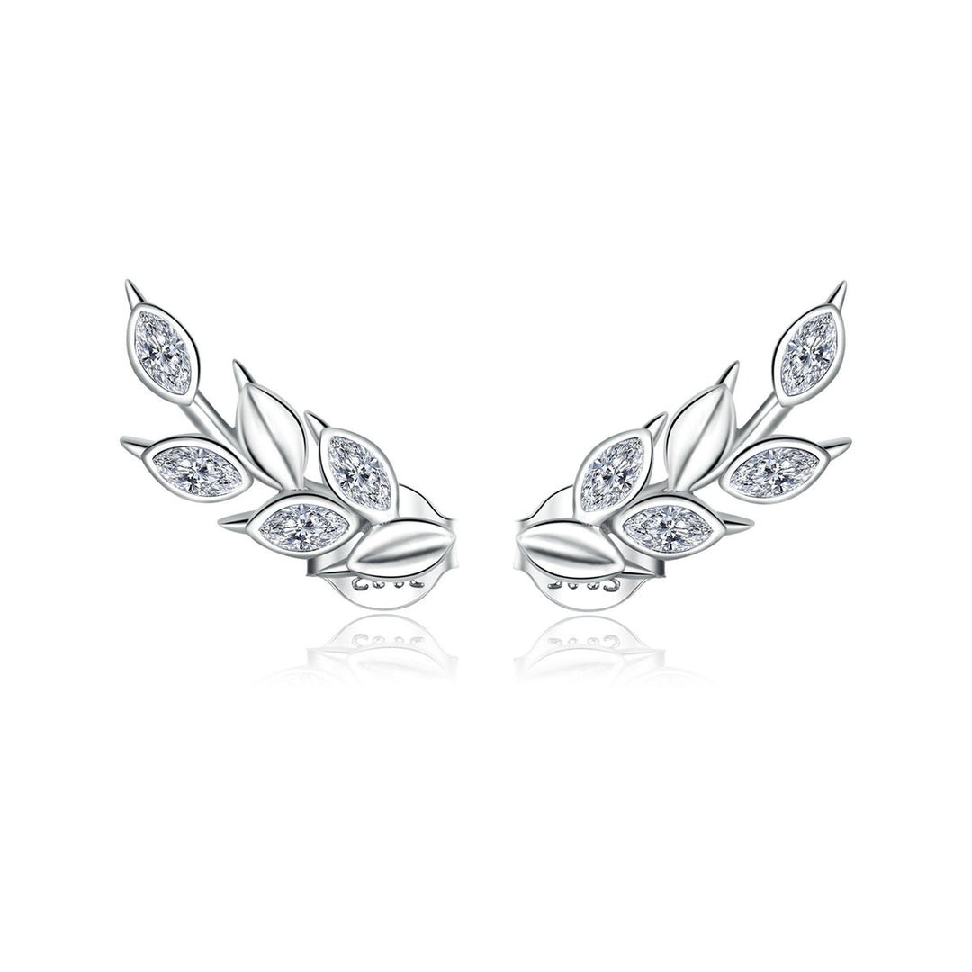 925 Sterling Silver Earrings with CZ in Pavé Setting, 1.4*0.5cm for Women