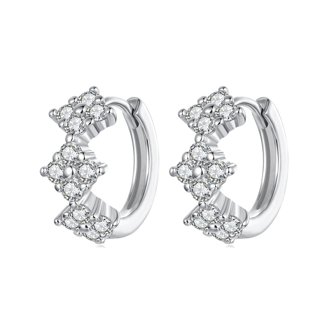 925 Sterling Silver Earrings with Pavé Setting CZ - 1.2*0.65cm, White Gold Plated for Women