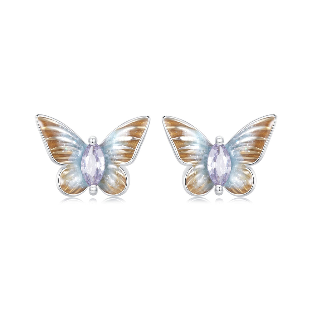 925 Sterling Silver Earrings with Enamel and Pavé Set CZ, 7x10mm, White Gold Plated for Women