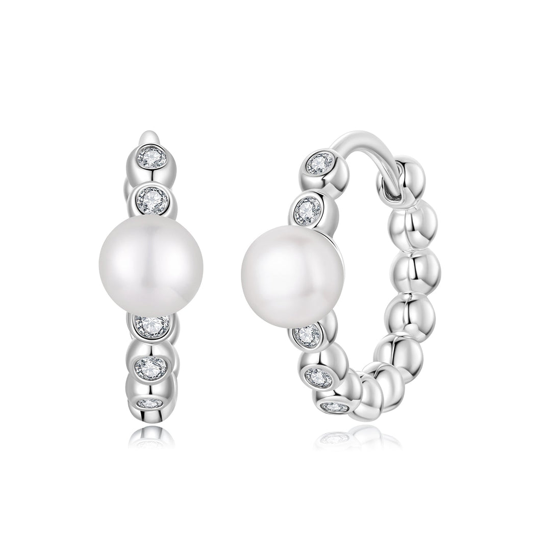 925 Sterling Silver White Gold Plated Moissanite & Pearl Earrings for Women