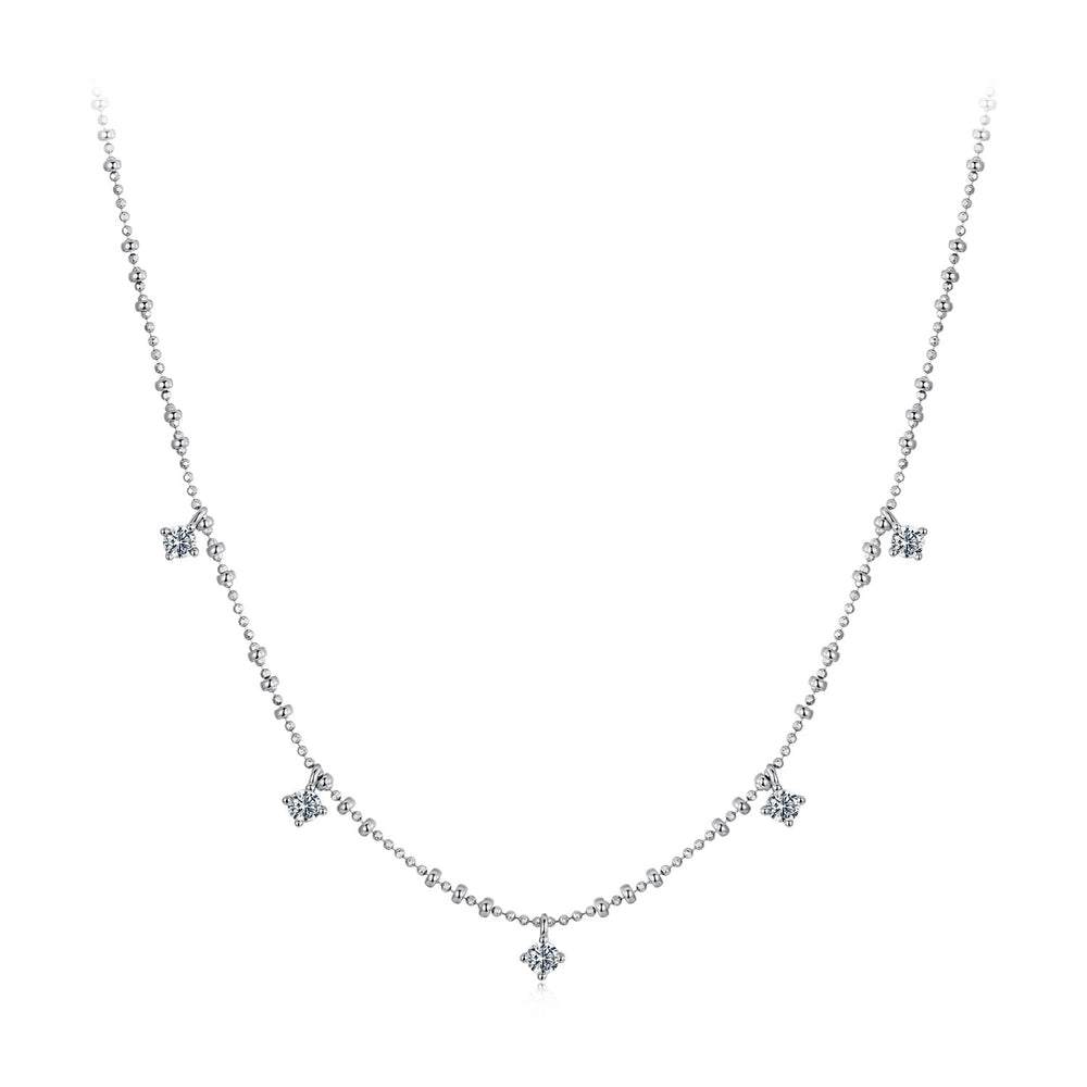925 Sterling Silver 0.10ct Moissanite Necklace in White Gold, 40+5cm Chain for Women