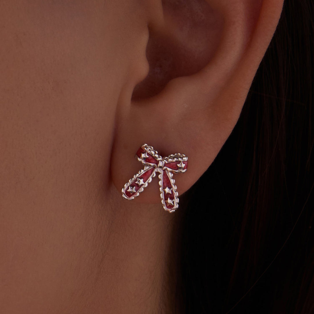 925 Sterling Silver Earrings with Enamel Process in White Gold Plating for Women