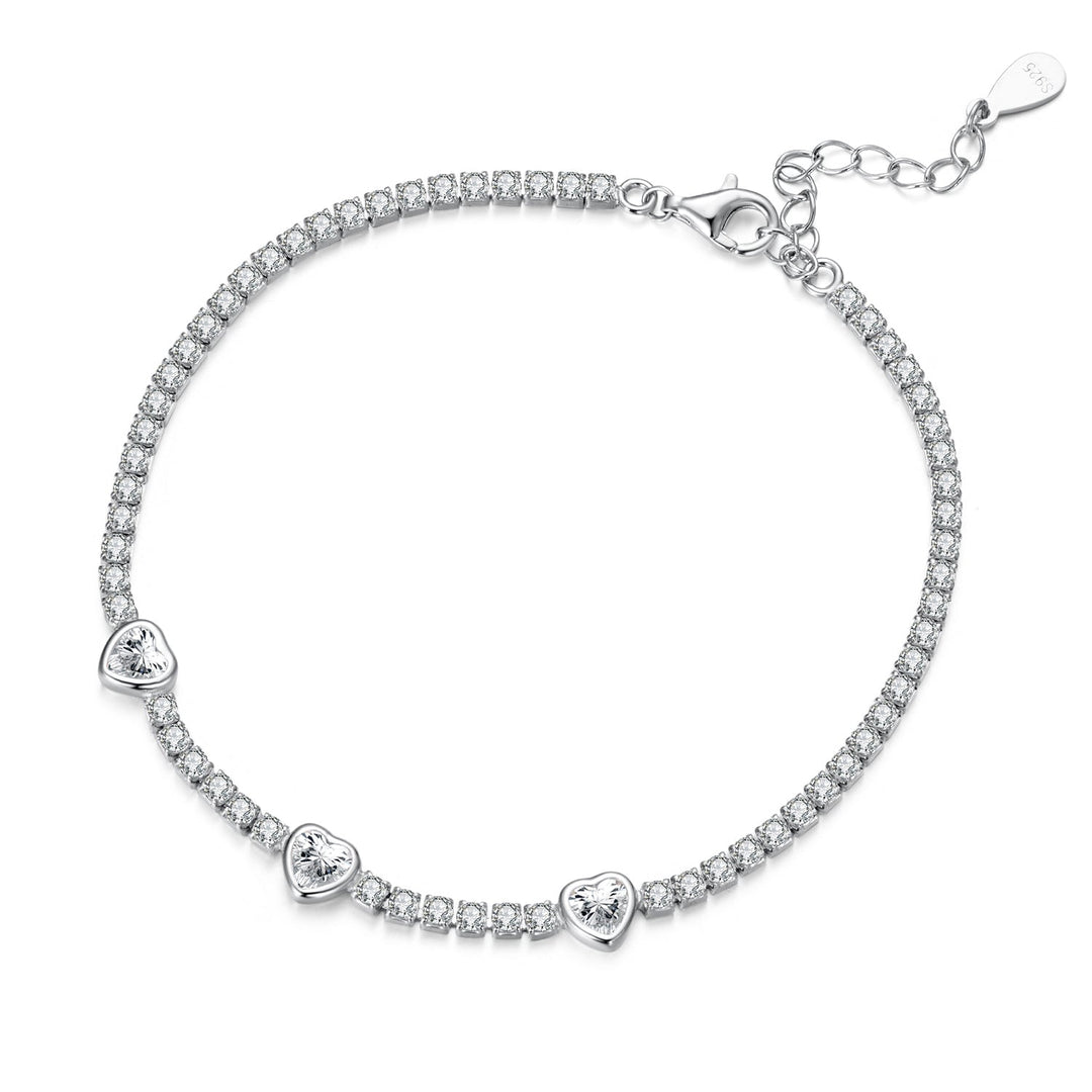 925 Sterling Silver & Pavé Setting CZ Bracelet with White Gold Plating for Women