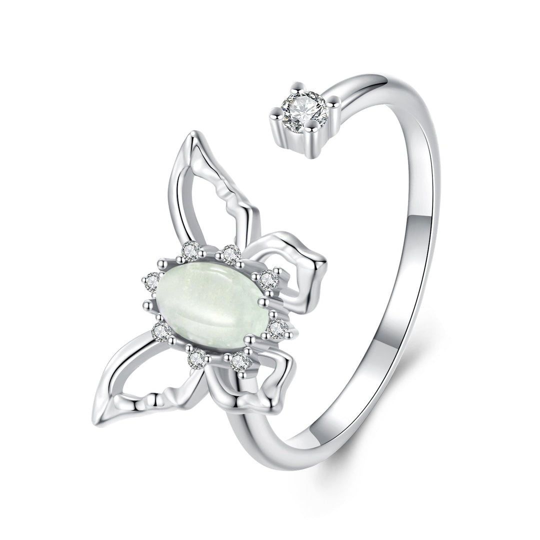 925 Sterling Silver & Natural Jade Pavé Setting Ring for Women