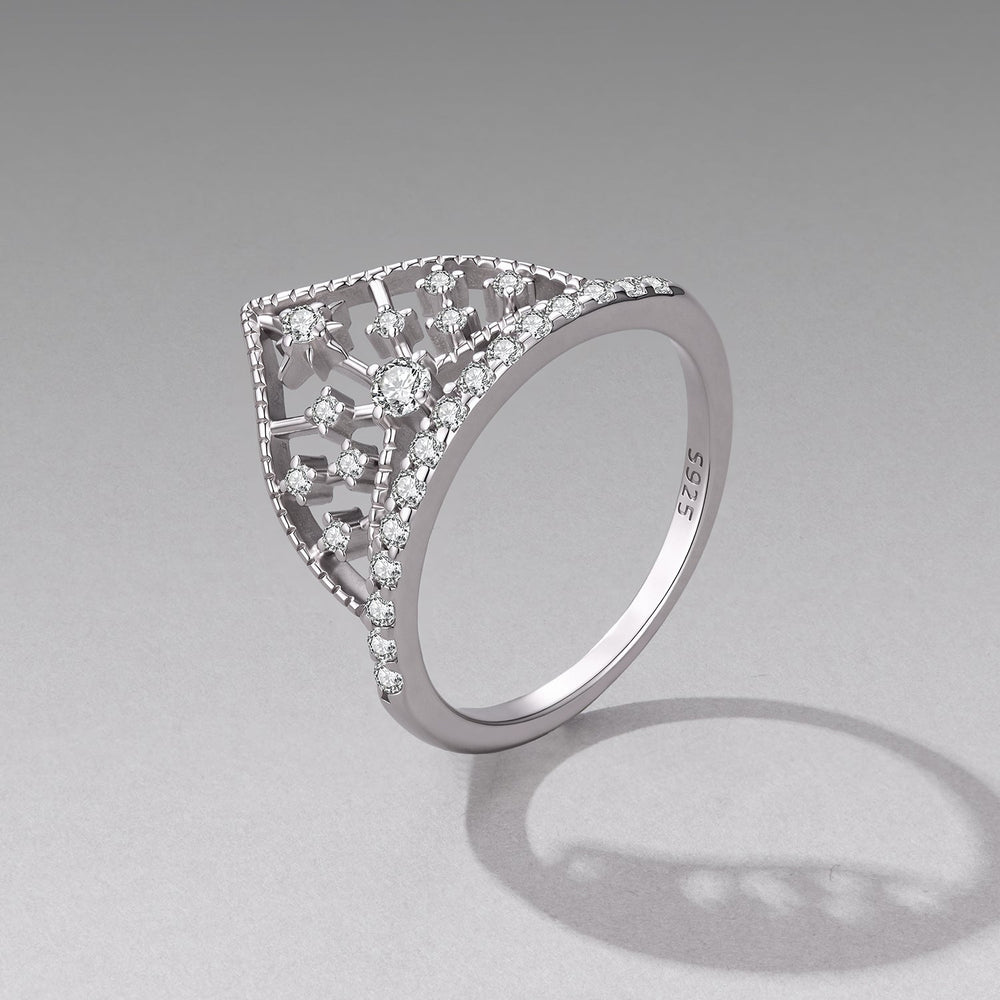 925 Sterling Silver White Gold Plated Ring with Pavé Setting CZ Size 6 for Women