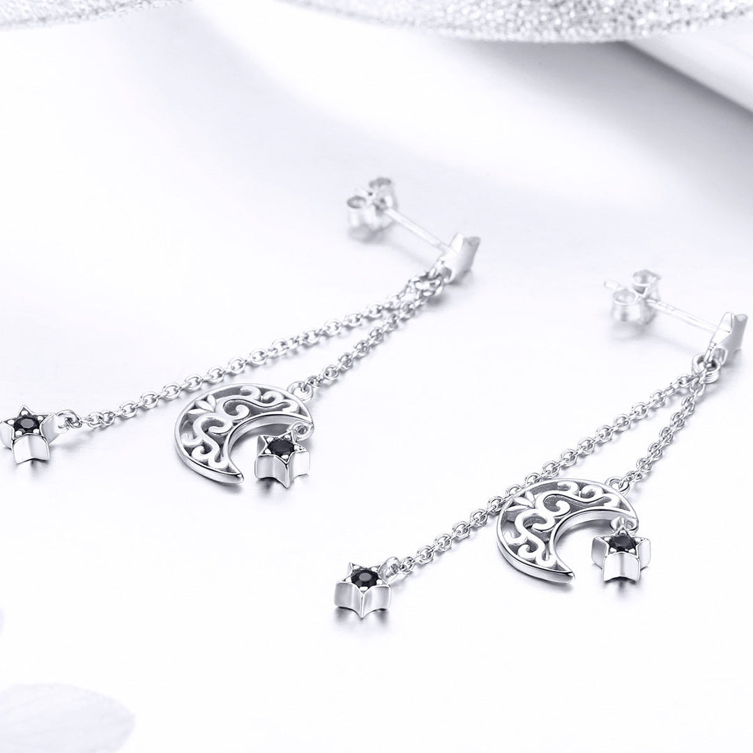 925 Sterling Silver Earrings with Plated Platinum and CZ - 4.4 x 1.0 cm for Women