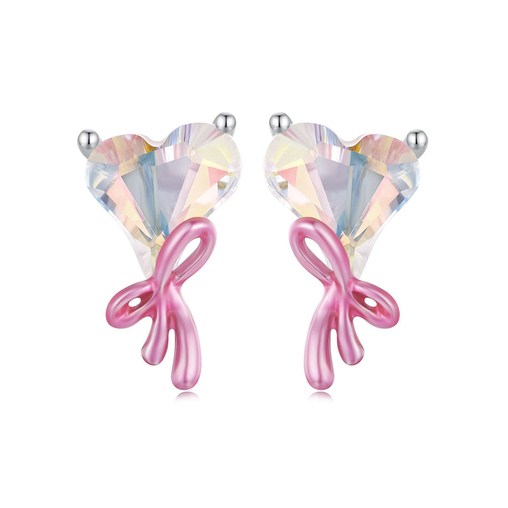 925 Sterling Silver Enamel Earrings with Transparent Glass for Women