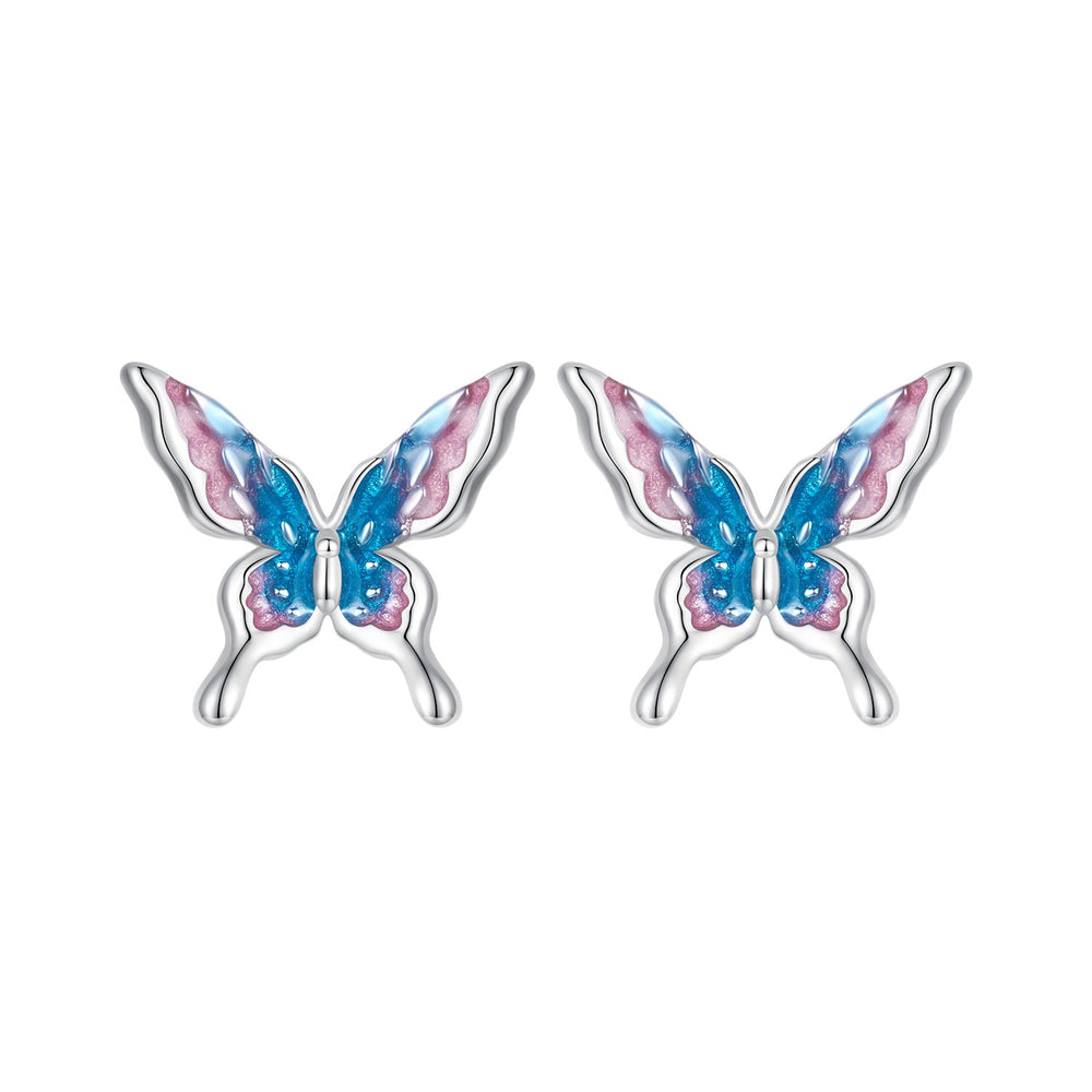 925 Sterling Silver White Gold Plated Enamel Earrings 9x10mm for Women