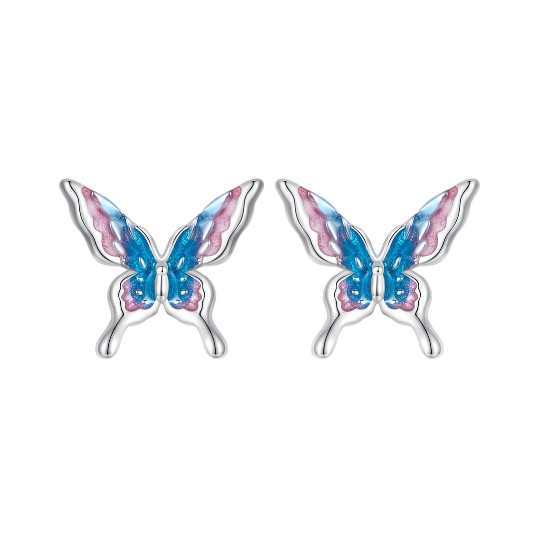 925 Sterling Silver White Gold Plated Enamel Earrings 9x10mm for Women