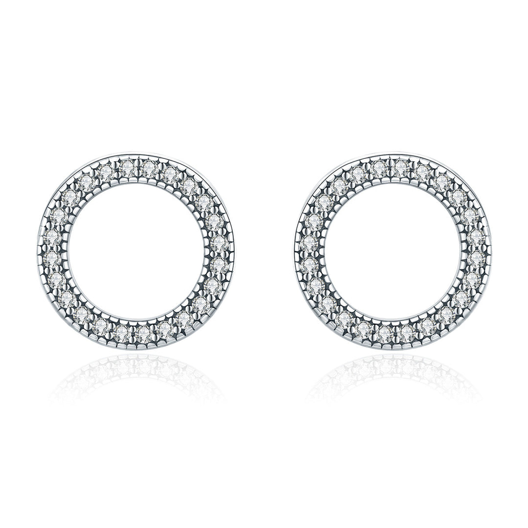 925 Sterling Silver Oxidized Pavé Setting CZ Earrings 1.1cm for Women