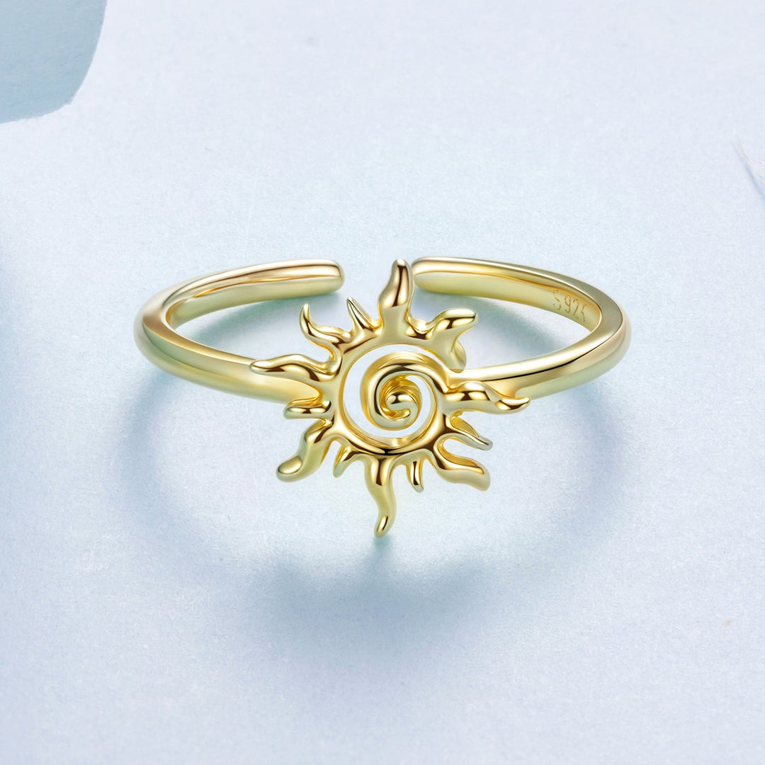 925 Sterling Silver Gold Plated Sun Ring