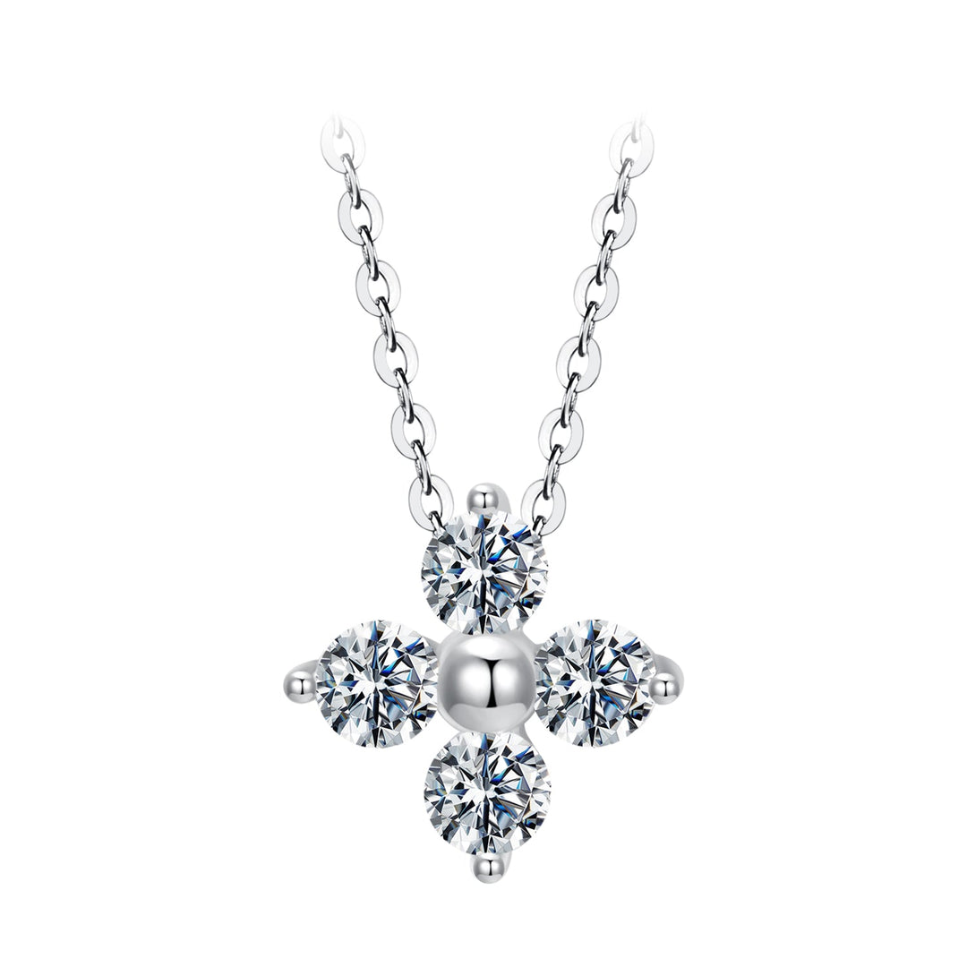 925 Sterling Silver & White Gold Plated Moissanite Necklace 40+5cm for Women
