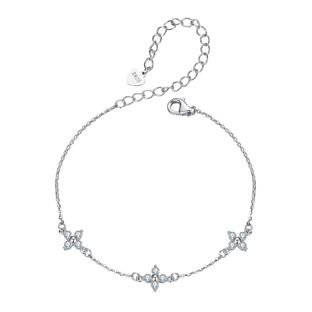 925 Sterling Silver & Plated White Gold Moissanite Bracelet 15+6cm for Women