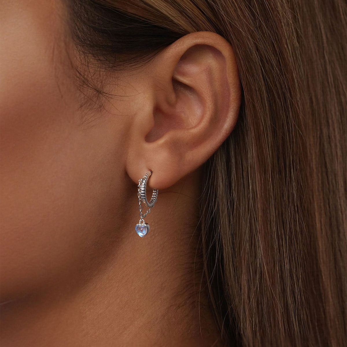 925 Sterling Silver White Gold Plated Moonstone Earrings 23x5mm for Women - image 6 of 7
