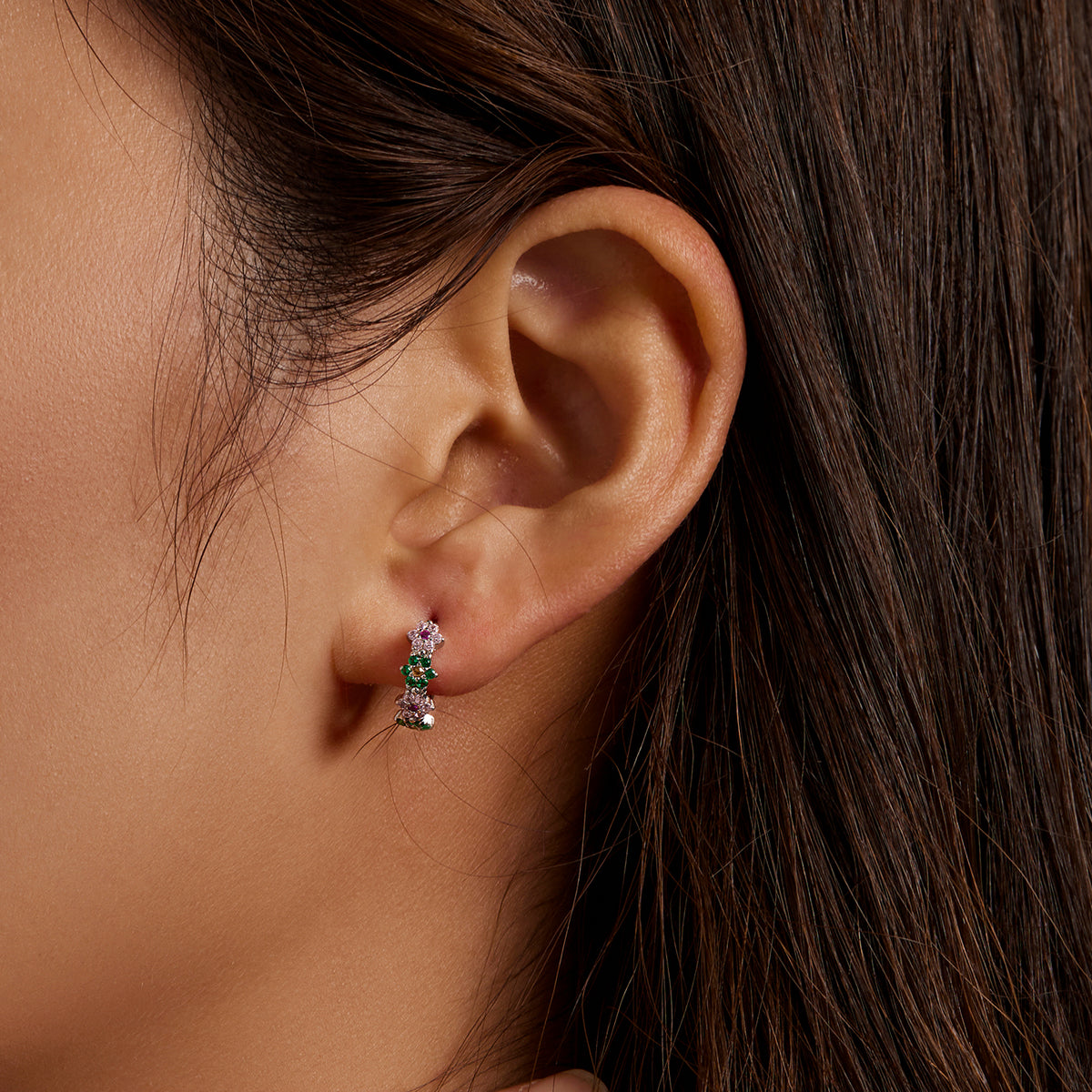 925 Sterling Silver Earrings with CZ in Pavé Setting - 1.3x0.4cm for Women - imagen 7 de 7