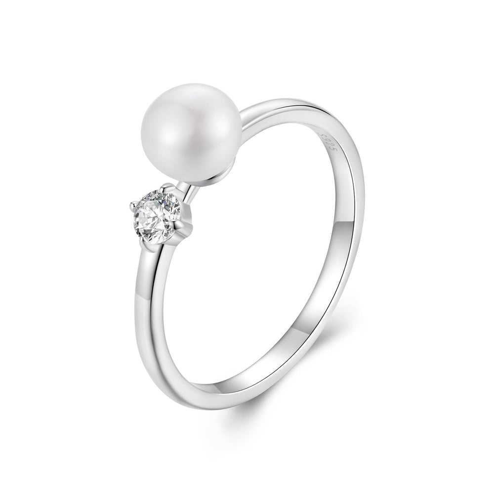 925 Sterling Silver Moissanite & Freshwater Pearl Ring 3mm Size 6 for Women