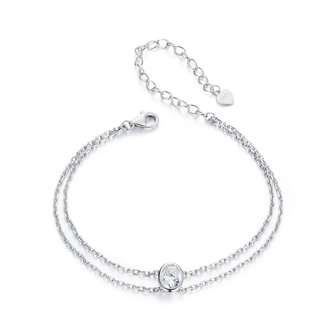 925 Sterling Silver Moissanite 1 Carat Bracelet for Women - White Gold Plated, 150+60mm