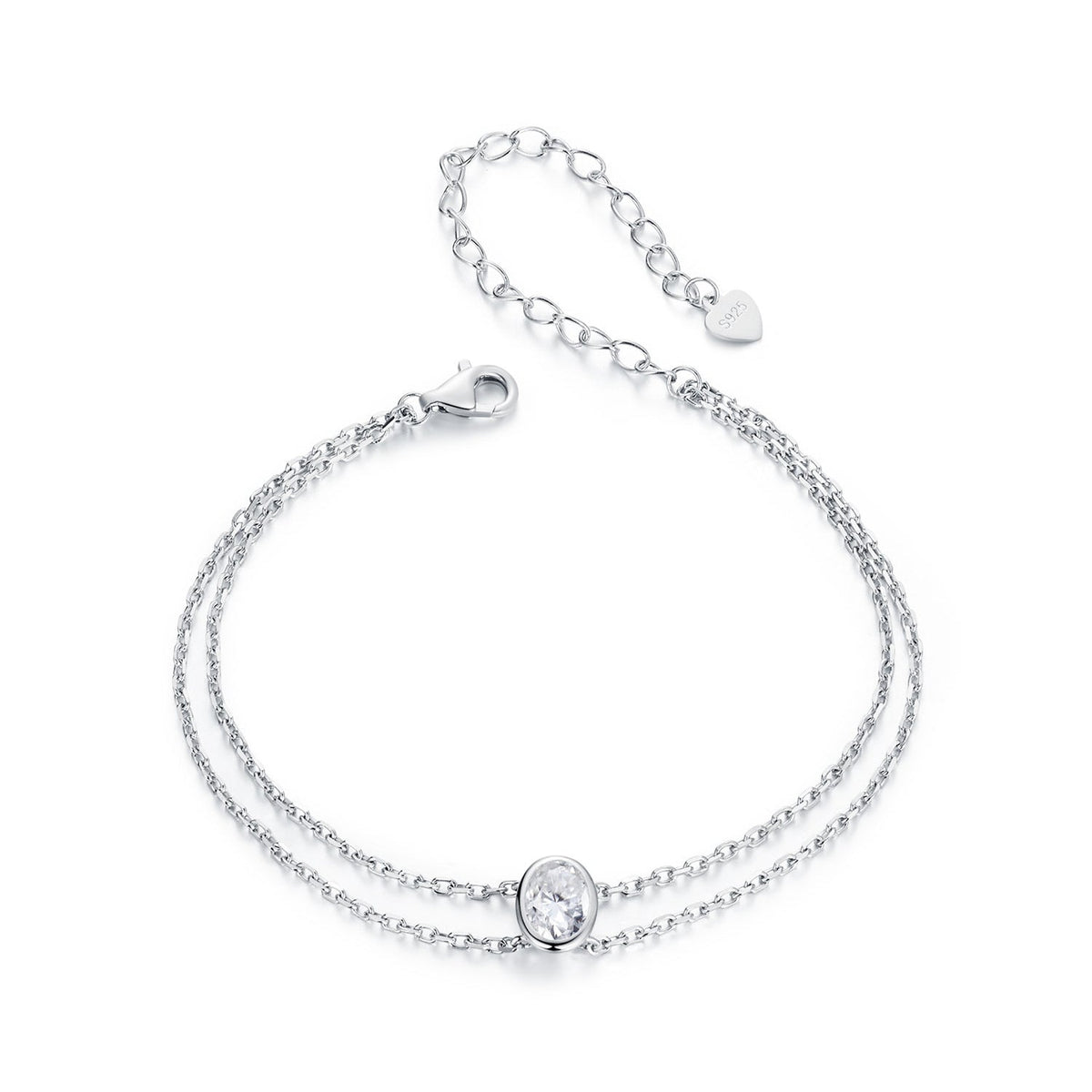 925 Sterling Silver Moissanite 1 Carat Bracelet for Women - White Gold Plated, 150+60mm