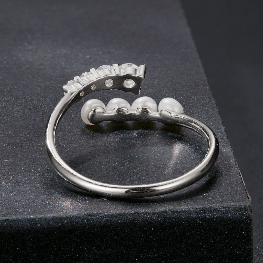 925 Sterling Silver Moissanite & Freshwater Pearl Ring, White Gold Plated, Size E for Women