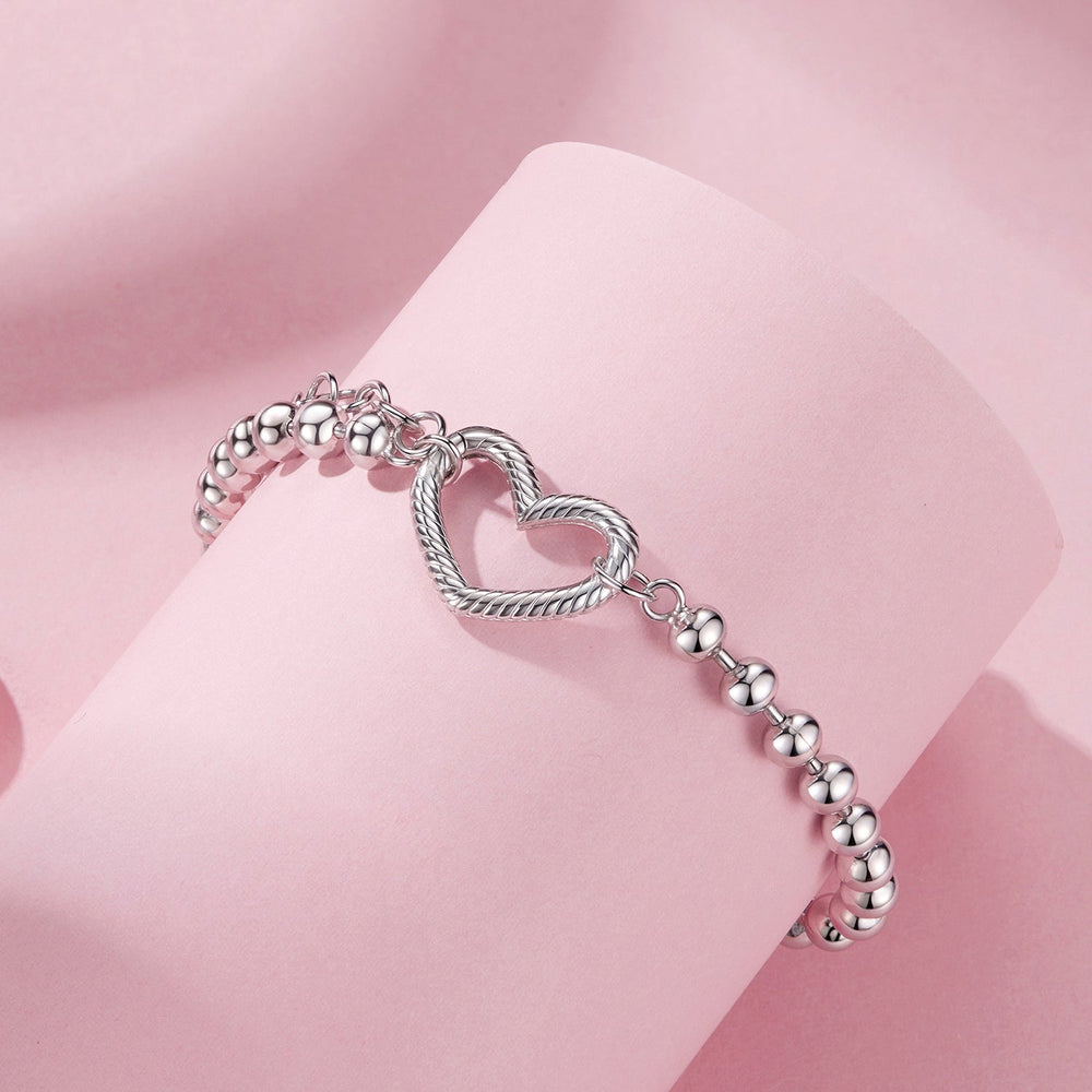 925 Sterling Silver 16+5cm White Gold Plated Heart Bracelet for Women