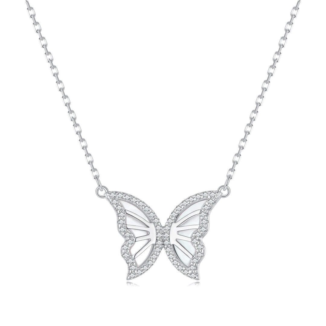 S925 Sterling Silver Plated Nacre & CZ Necklace, 40+5cm for Women