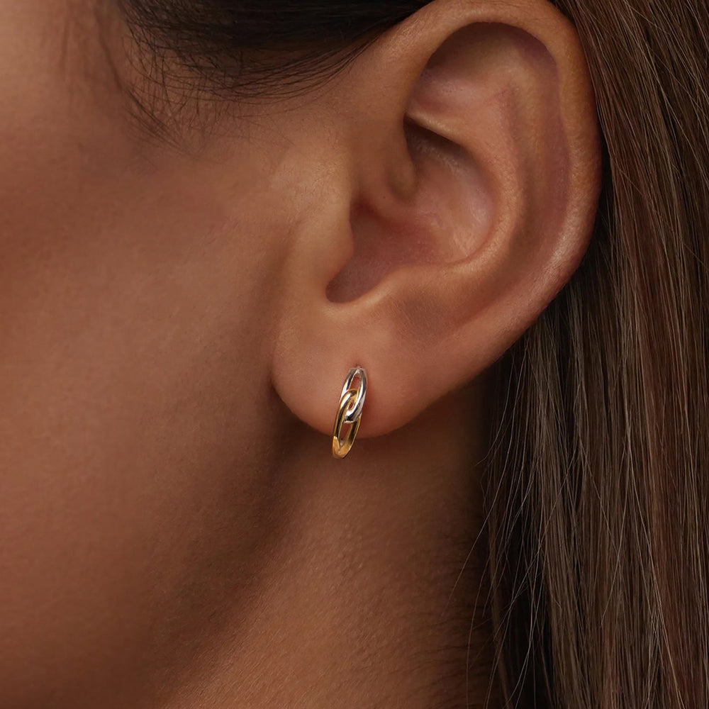 925 Sterling Silver Earrings for Women - 1.4x0.4cm - White Gold and Gold Plated