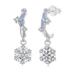 925 Sterling Silver Earrings with Plated White Gold, 2.2*0.7cm, Enamel + Pavé Setting for Women